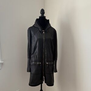 Gerard Darel Black Leather Hooded Jacket